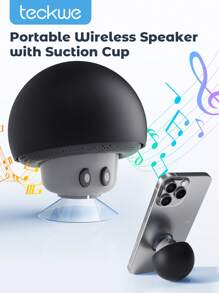 Teckwe 1pc Mushroom Shaped Portable Wireless Stereo Speaker, Suction Cup Stand, Button Control, USB Rechargeable 200mAh Battery, Compact Wireless Subwoofer For Smartphone/Tablet, Perfect For Travel And Outdoor Use, Black - Black - View 1