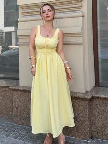 Jeta Ari Damen einfaches Kleid für den täglichen Gebrauch Einfarbig mit plissiertem Muster