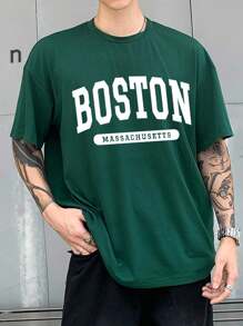 Manfinity Dauomo 男款字母印花圓領t卹 - 墨綠色 - 查看 3