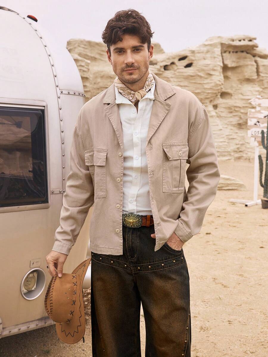 Manfinity Homme Men's Casual Fashion Short Cardigan Jacket - Khaki - View 1