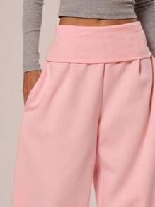 MUSERA Extreme Wide Leg Fold Over Waist Sweatpants Airport Casual Summer   Winter   Pants Joggers Lounge - Pink - View 5
