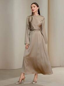 Veilorie Women's Elegant Bell Sleeve Dress - Khaki - View 3