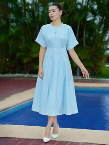 Andrea Bello Elegant Jeweled Collar Waist Cinching Slim Fit Mini Dress, French Luxe Style - View 5