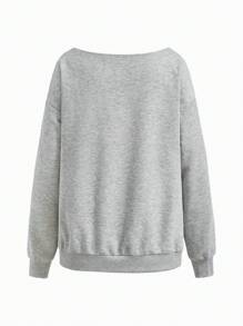 SHEIN 孕妇休闲可爱卡通图案拉链细节运动衫，适合日常穿着 - 灰色 - 查看 9