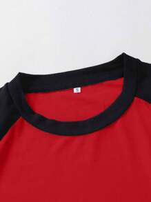 EURMUSE Camiseta de manga raglán con bloques de color 100% algodón para hombre - Rojo - Ver 6