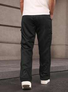 Manfinity Roughcore Men's Solid Color Drawstring Waist Multi-Pocket Casual Cargo Pants, Fall