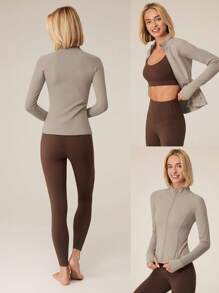 GLOWMODE Chaqueta con forro polar FeatherFit™-Slim-It para mantener el calor, ajuste ceñido con ojales para los pulgares, para otoño, invierno, yoga y uso diario casual