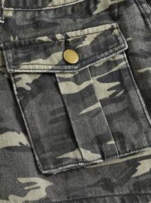 ROMWE Grunge Punk Y2K Sexy Ultra Low Waist Camouflage Denim Super Short Shorts With Lace-Up Design - Multicolor - View 3