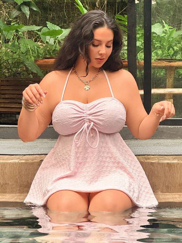 Slaysola Traje de baño tankini de princesa de línea A con burbujas color rosa para tallas grandes, parte superior e inferior de bikini triangular de cintura alta, lindo y fresco, adecuado para vacaciones de primavera/verano