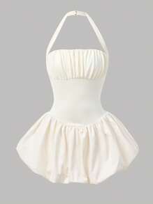 SHEIN Girlism Teen Girl Summer White Spaghetti Strap Ruched Peplum Skater Dress