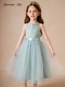 Glamorique Kids 4 件套女童无袖薄纱蓬松公主裙，花童婚礼派对生日伴娘礼服 - 薄荷綠 - 查看 8