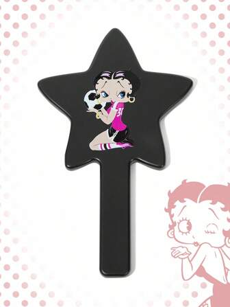 Betty Boop | ROMWE 1pc Figure Graphic Pentagram Handheld Mirror, Square Shaped Makeup Mirror With Semi-Transparent Plastic Handle For Tabletop Makeup Touches