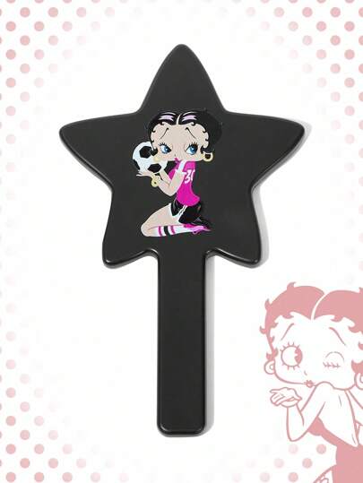 Betty Boop | ROMWE 1pc Figure Graphic Pentagram Handheld Mirror, Square Shaped Makeup Mirror With Semi-Transparent Plastic Handle For Tabletop Makeup Touches