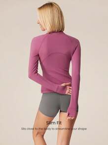 GLOWMODE FeatherFit™-Warm Slim-It It's Chilly 保暖内衬修身长袖夹克，带拇指孔，秋冬瑜伽日常休闲 - 紫色 - 查看 3