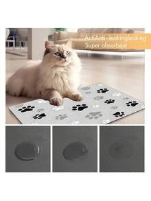 1pc Paw Print Absorbent Feeding Mat For Pets, High Water Absorption Quick Drying Cat Dog Food Bowl Pad, Easy Cleaning Pet Blanket Cage Pad, Suitable For All Seasons - Multicolor - View 4