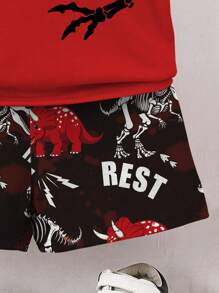 GraphicGems 2 件装男童休闲创意卡通恐龙印花 T 恤和短裤套装 - 彩色 - 查看 5