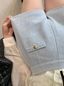 DAZY Pantalones cortos de mujer de unicolor con diseño de botones de metal, de estilo suelto y de moda - Celeste - Ver 7
