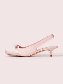 CUCCOO DOLLMOD 女士尖头低跟蝴蝶结设计优雅浪漫甜美豹纹高跟鞋，适合下午茶和约会 - 粉色 - 查看 6