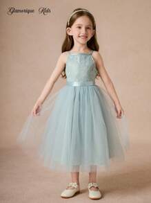 Glamorique Kids 4 件套女童无袖薄纱蓬松公主裙，花童婚礼派对生日伴娘礼服 - 薄荷綠 - 查看 5