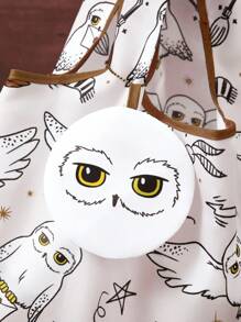 HARRY POTTER X SHEIN 1 pieza Bolso de tela plegable de poliéster con estampado gráfico de Hedwig, bolso con bolsa adjunta por cadena, de moda, búho, magia