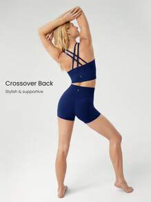 GLOWMODE FeatherFit™ 长线交叉肩带运动胸罩轻度支撑瑜伽工作室健身房日常 - Dark Blue - 查看 3