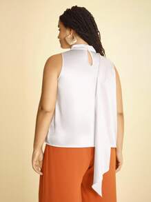 CAJUNI Damen Ärmellose Tanktop in Unifarbe mit Schleife - Boho Damenbekleidung/Westernmode für Damen/Lässig Damenshirts - Basics