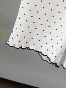 女式长袖短裤连体裤，波尔卡圆点元素，凸显俏皮简约，休闲百搭风格，采用高弹舒适柔软罗纹面料，穿着手感柔软，凸显休闲家居服 - 白色 - 查看 7