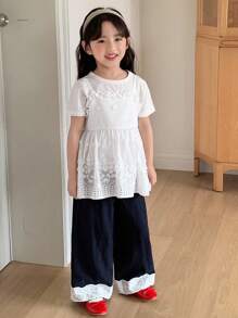 Dazy Kids 年轻女孩花卉3D装饰吊带背心，清新韩版夏季衬衫 - 白色 - 查看 6