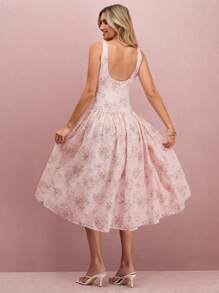 Enchnt Váy dài không tay thêu lỗ và họa tiết hoa màu hồng pastel lãng mạn dành cho nữ mùa thu/đông, Đầm dự tiệc cưới mùa thu - Hồng - Xem 7