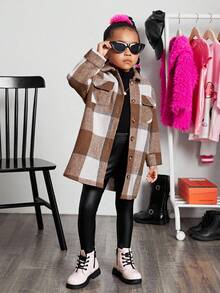 SHEIN SLAYR Young Girl Young Girl Urban Elegant Plaid Jacquard Loose Mid-Length Coat Fall Winter - Red and White - View 5