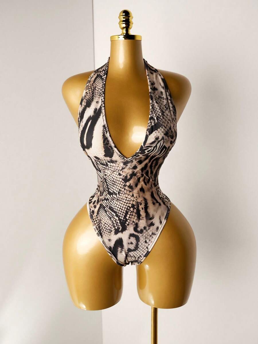 Mistrie 夏季性感动物印花露背连体衣 - 彩色 - 查看 1