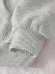 SHEIN 女式字母印花长袖休闲宽松连帽运动衫 - 淺灰色 - 查看 3