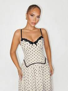 Zolique Women's Elegant Summer Vacation Lace Polka Dot Camisole Maxi Dress - Black and White - View 5