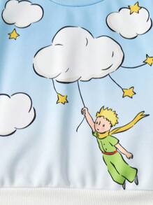 LE PETIT PRINCE X SHEIN Baby Boy Gradient Sky Cloud Cute Print Loose Drop Shoulder Sweatshirt, Spring/Autumn Fall Winter - Blue - View 4