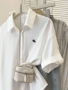 女士休闲百搭纯色衬衫 - 白色 - 查看 5