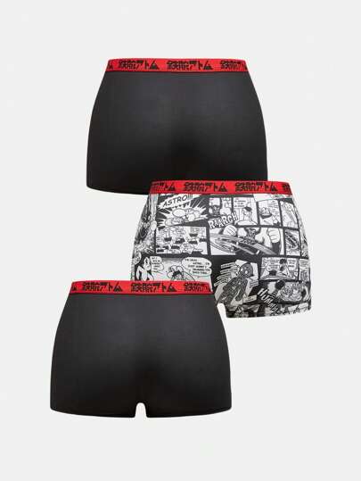 Astro Boy X ROMWE 3pcs/Set Women's Cartoon Graphic Contrast Tape Waist Boyshorts