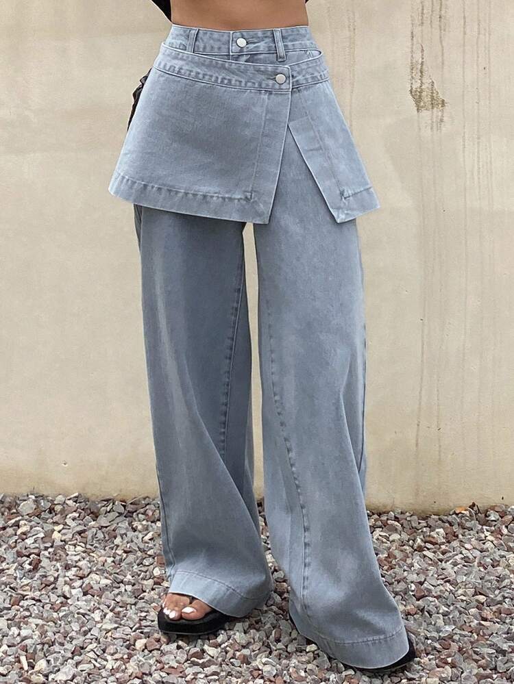 Women's Casual Washed Denim Skirt & Pants 2-Piece Set Fall/Winter