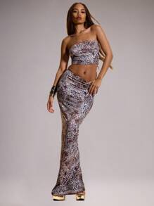 MUSERA 动物纹低腰修身长裙，仅限夏季度假节日性感夜店狂欢派对演出后穿着，可爱伊比沙岛波西米亚风海滩生日复活节 - 彩色 - 查看 6