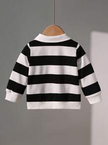 SHEIN Playful Pals Camisa polo a rayas para bebé niño, chaqueta exterior con cuello polo de moda casual