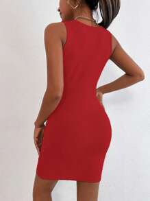 Breezaya Women's Solid Color Twist Waist Cutout Ruched Sexy Sleeveless Mini Dress - Red - View 2