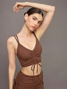 Activina Women's Solid Color Drawstring Camisole Ballet Leotard - Brown - View 5