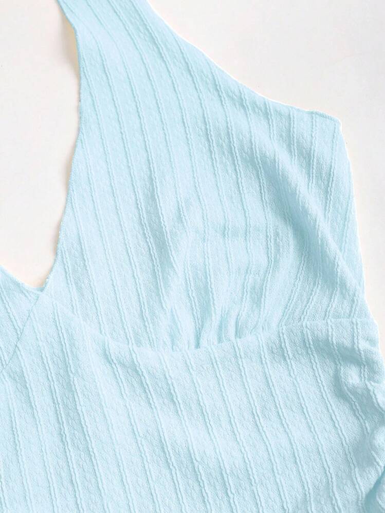 Sweetra 法国春夏新款黄色优雅高端时尚小众针织挂脖收腰性感女长裙 - 藍色 - 查看 7