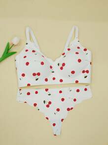 PetitDoll Plus Size Seamless Cherry Print Lingerie Set - Multicolor - View 6