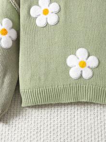 SHEIN 青少年女孩休闲时尚百搭可爱花朵装饰宽松舒适圆领套头衫，适合周末、休闲外出、返校、万圣节、圣诞节、新年、女孩毛衣、青少年毛衣、雏菊毛衣、秋冬花卉毛衣、秋季 Diothes、冬季 Cbothes - 薄荷綠 - 查看 6