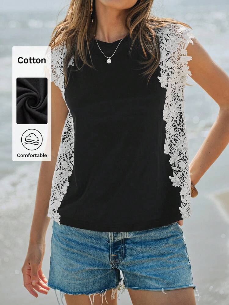 SHEIN Maija Women's Monochrome Cutout Casual Summer T-Shirt With Raglan Sleeves, Versatile And Comfortable Relaxed Fit Hollow Out Design All-Match Summer Clothing For All Seasons, Modern Holiday Fashion Design, Comfortable Beach Beach Clothing, Bohemian Style, Isabi Island Holiday Wear, Summer Dopamine Holiday Wear, Ins Same Style Holiday Style, Exotic Atmosphere, Country Concert, Western Style Clothing