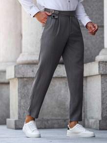 Manfinity Bizformal Men's Casual Commuter Solid Color Tapered Suit Pants - Grey - View 4
