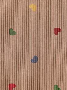 SHEIN 情人节新生儿爱心印花连体衣，舒适针织休闲连体衣，含发带，秋冬季款 - 棕色 - 查看 8