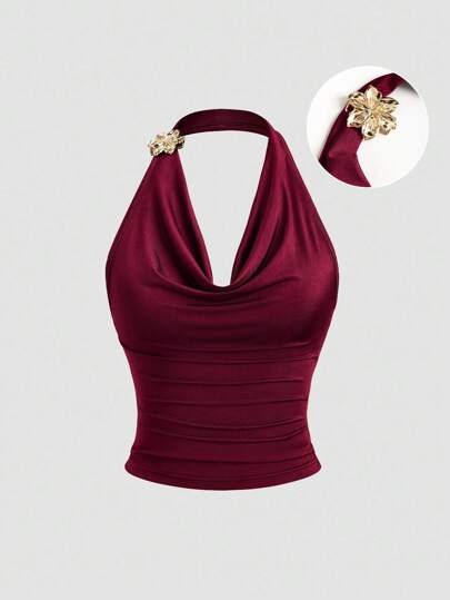 Sweetra Vintage Inspired Ruffle Collar Sleeveless Cropped Top, Stylish Pleated Waist Design, Summer Fashion For Women