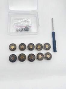 SHEIN 10pcs/Box Adjustable Detachable Metal Jeans Buttons, No Sewing Required For Jeans, Pants, Clothing Accessories - Bronze - View 2