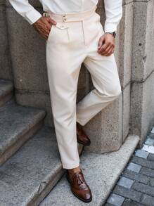 Calvornis Pantaloni de costum pentru bărbați cu detalii plisate și buzunare oblice - Caisă - Vizualizare 3